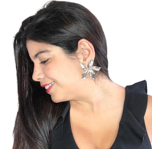 Fancy Flower Earrings - Silver Colour