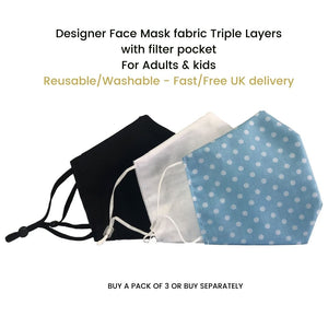 Designer Face Mask 3 layers fabric  (Pack of 3)