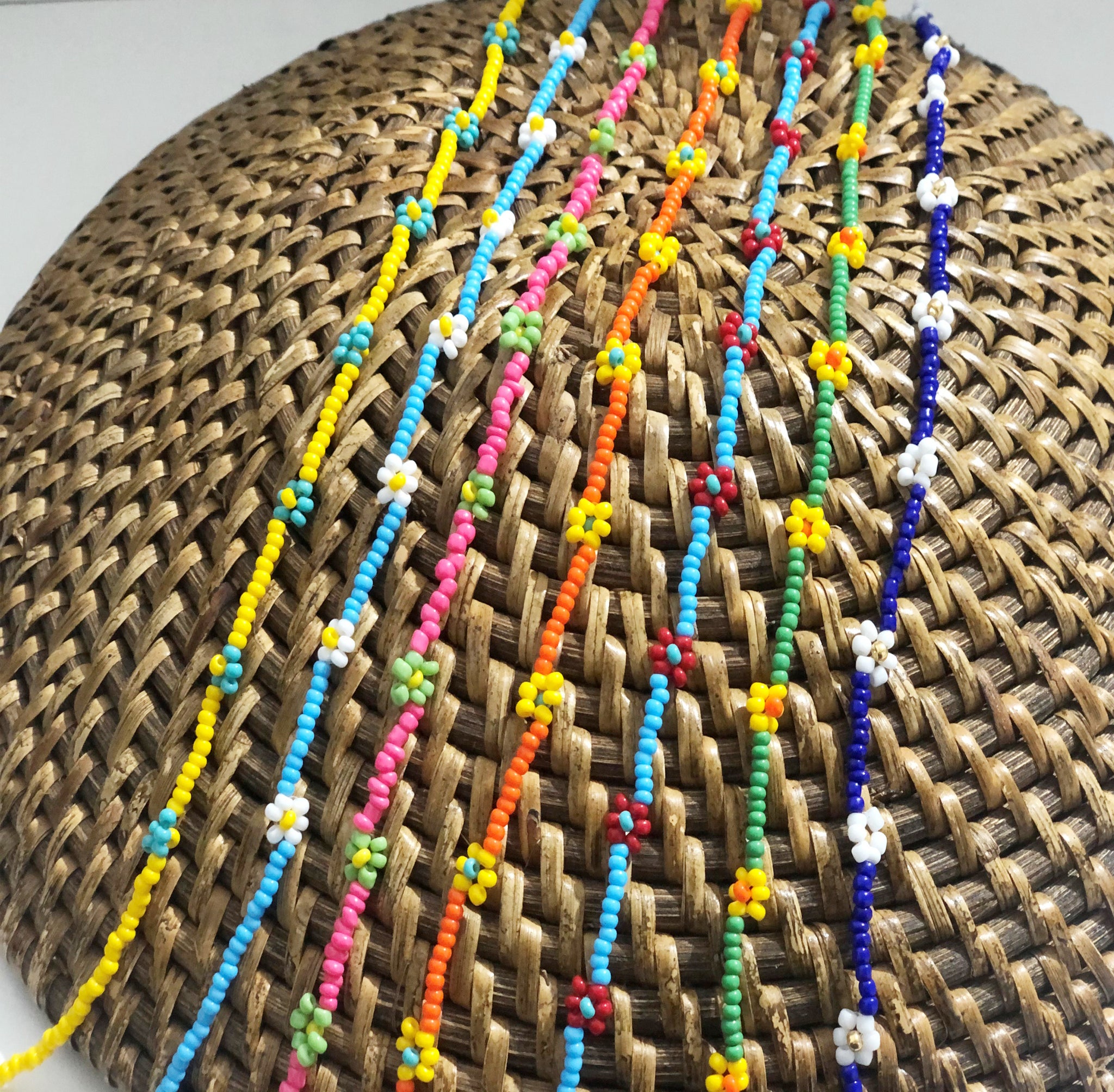Beaded Flower Choker Necklace | Blue-Orange