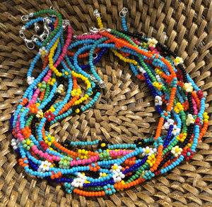 Beaded Flower Choker Necklace | Blue-Orange