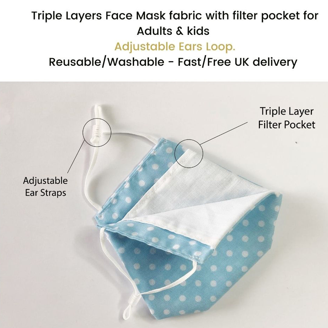 Light Blue Face Mask 3 layers fabric