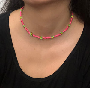 Flower Choker Necklace | Pink-Green-Yellow