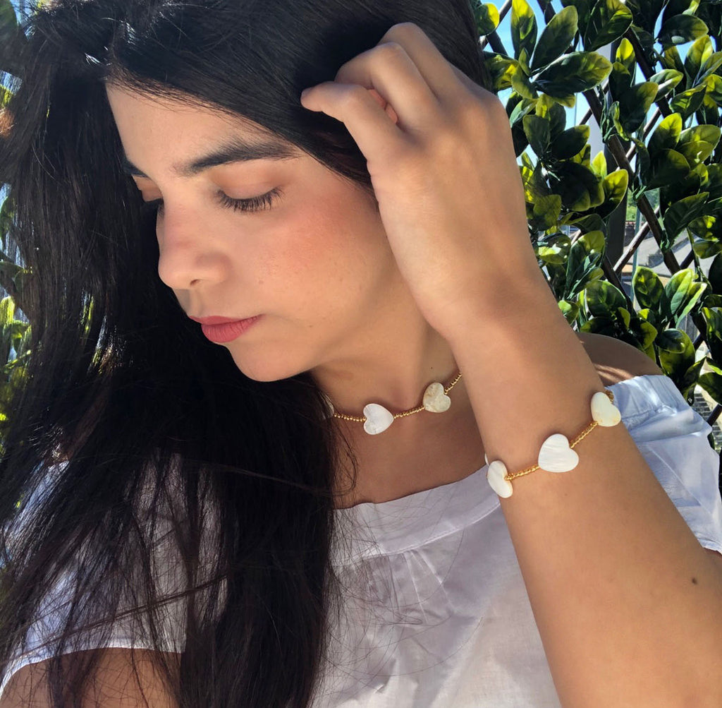 Mother of Pearl Necklace Heart Set