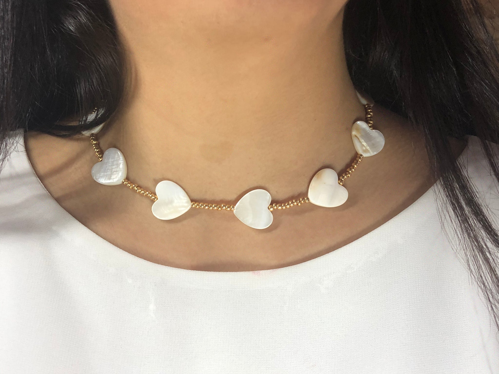 Mother of Pearl Necklace Heart Set