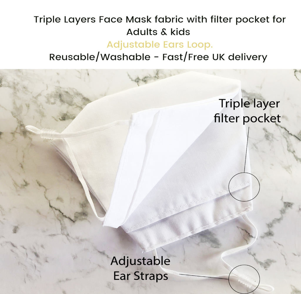 White Face Mask 3 layers fabric